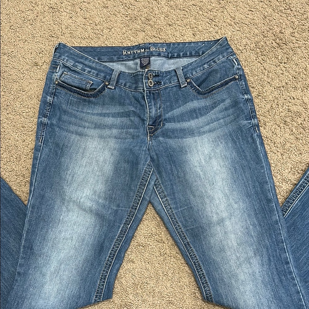 Blue Straight Leg Jeans with Blue Wash